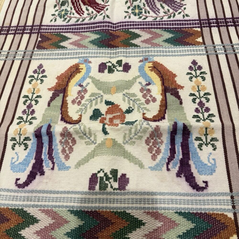 Handwoven Guatemalan Cotton Table Runner Quetzal Bird Design Textile Wall Art - Picture 4 of 14